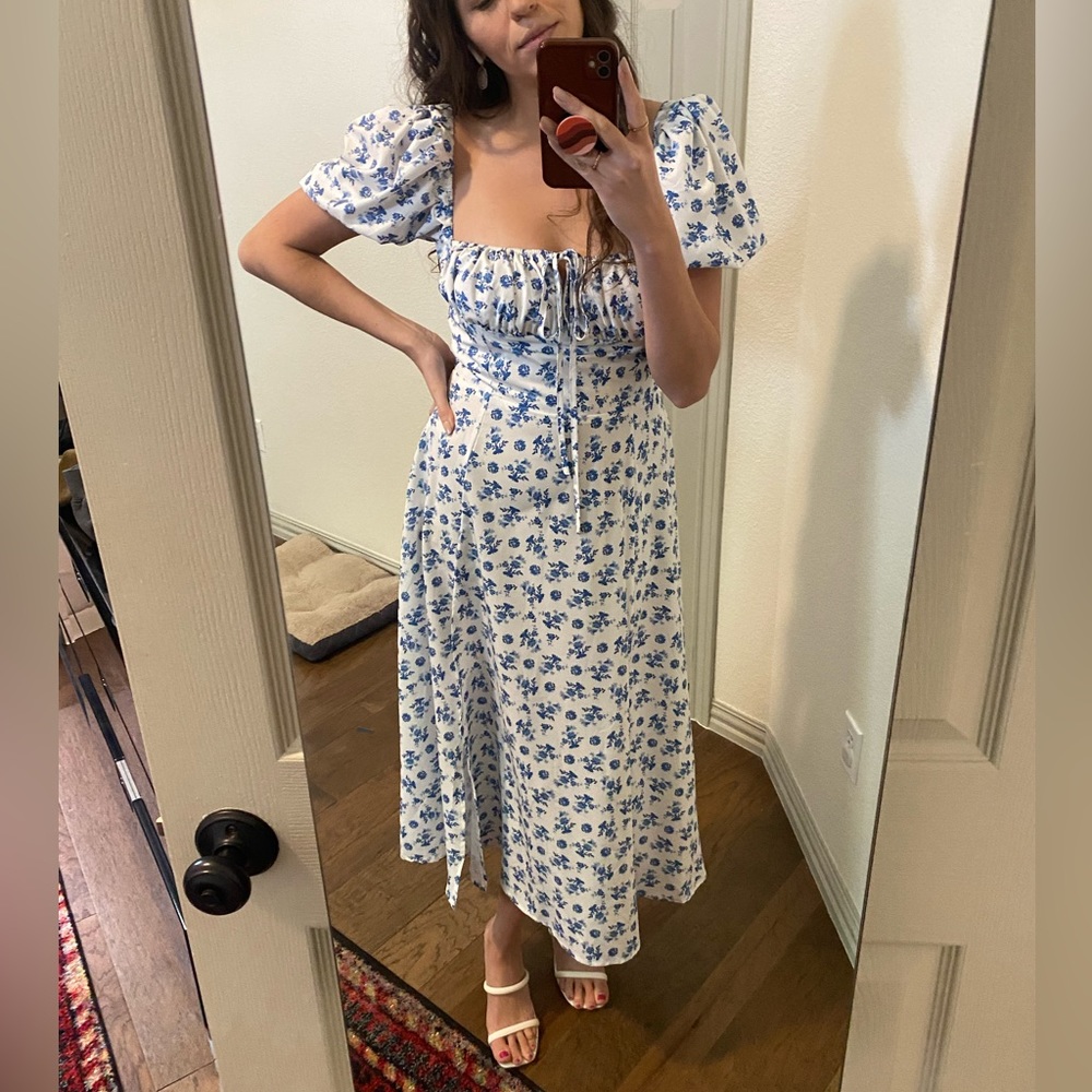Romantic white & blue dress